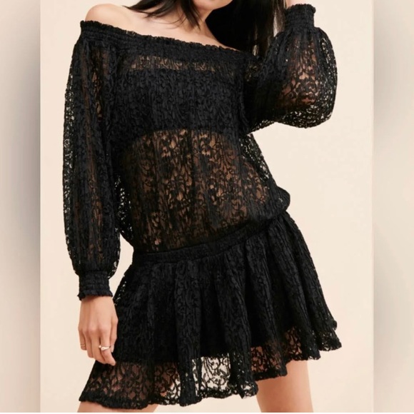 Free People Black Carina Meadow Lace Mini Dress Matching Lace Bandeau Small NWOT - Picture 3 of 9